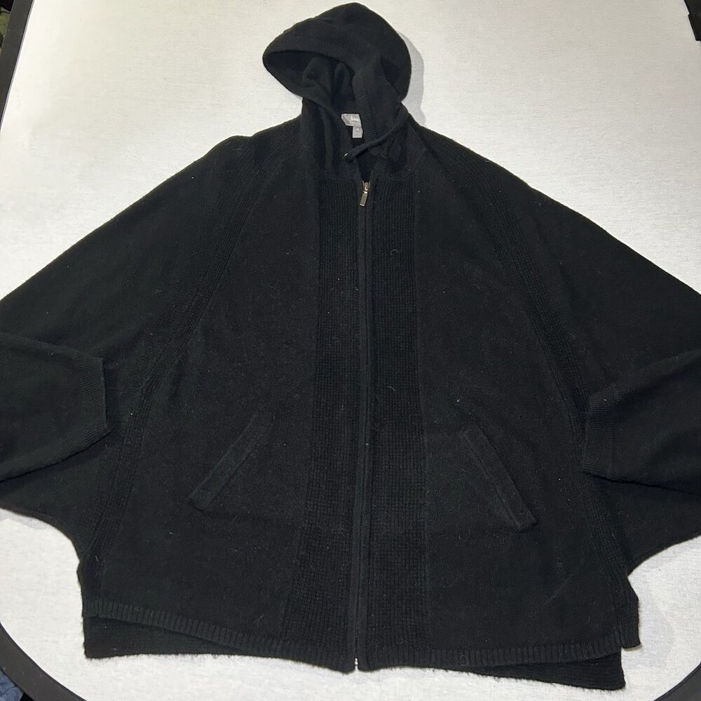 Neiman Marcus Black Cashmere Hoodie with Dolman Sleeves, Size M, Quiet Luxury